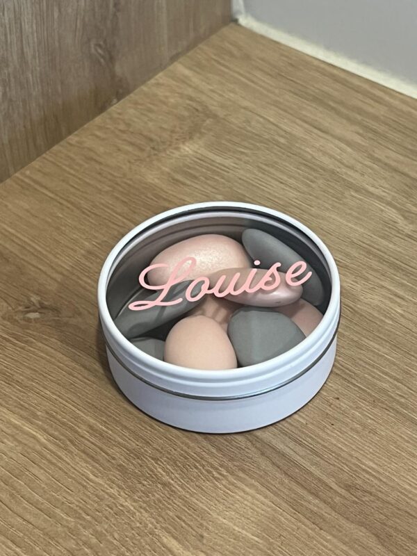 Rond blikken doosje met doorzichtig deksel roze